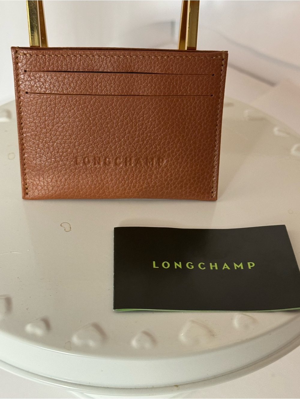 Longchamp Tan Pebbled Leather Card & Key Holder! Beautiful leather NWT